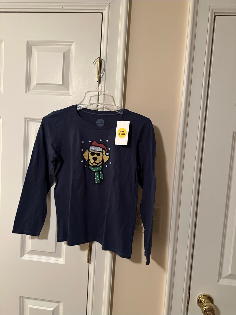 Life Is Good Navy Long-Sleeve Tee with Festive Dog Graphic